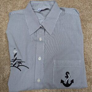 Las Olas Striped Light House Button Down Shirt, Large